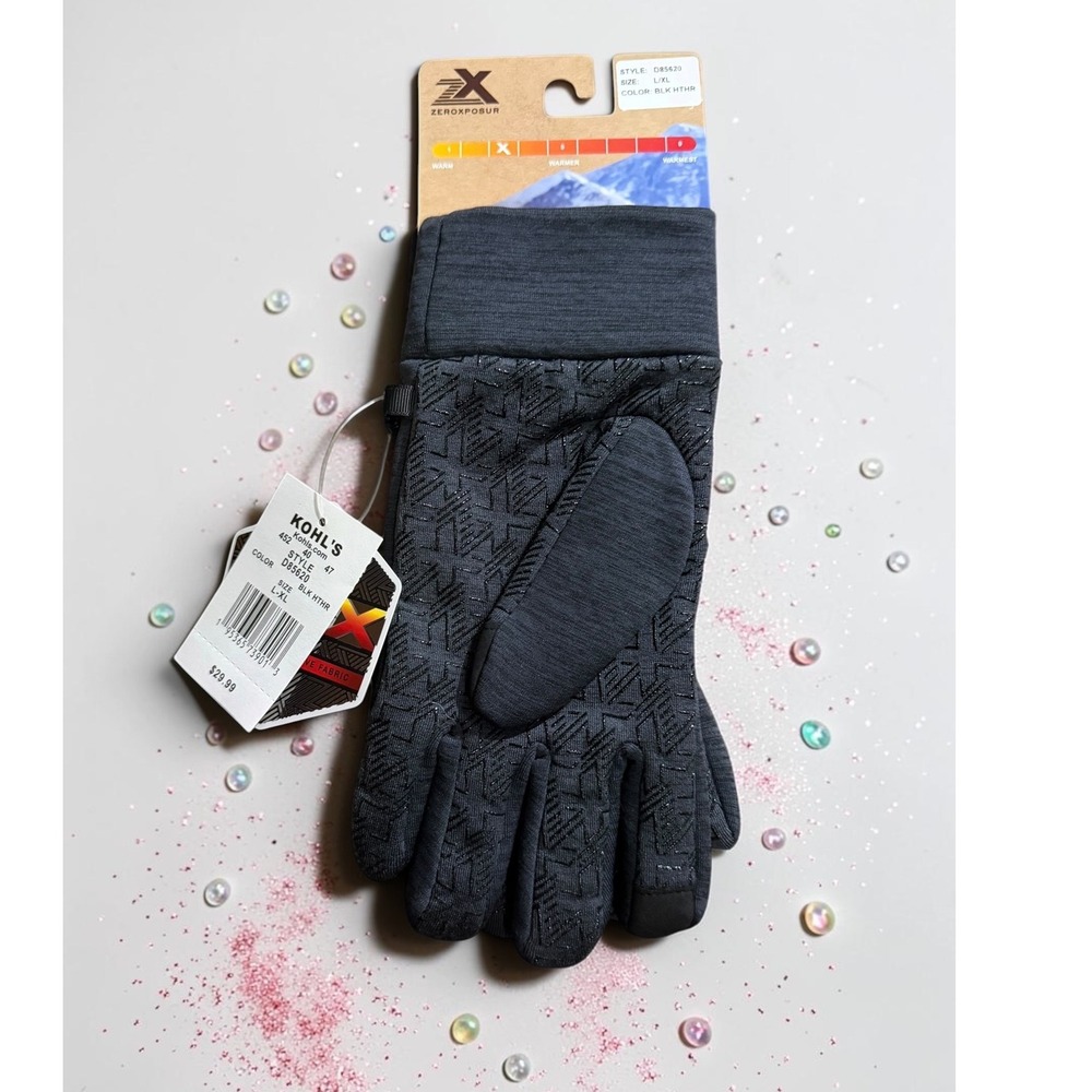 ZeroXposur - Mens Black Heather Therm-X Winter Gloves - Size L/XL - *NWT*